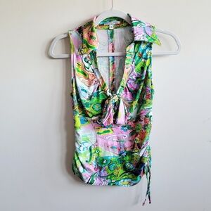 ALBERTO MAKALI Y2K Collar Vneck Cinch Top